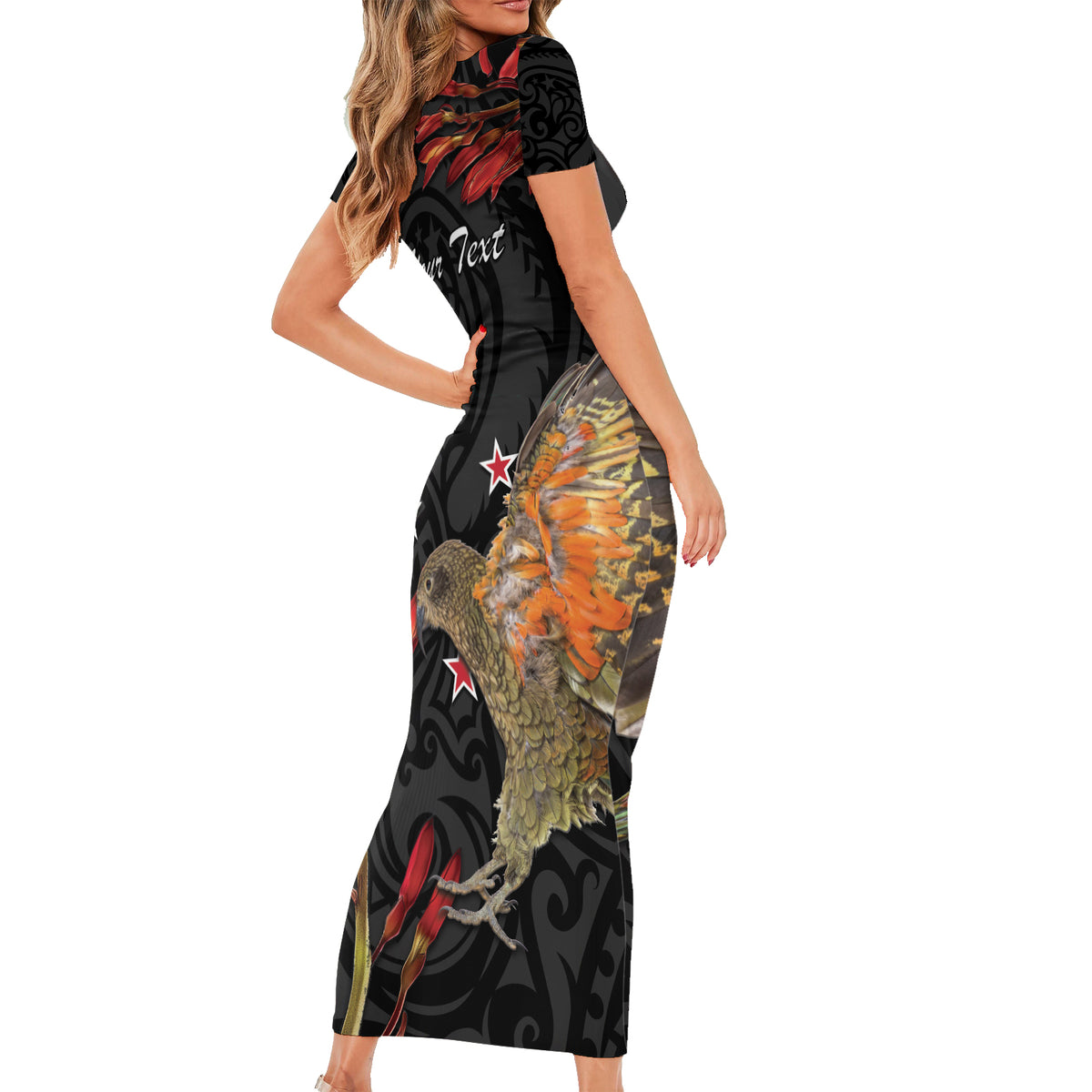 Personalised New Zealand Kea Family Matching Short Sleeve Bodycon Dress and Hawaiian Shirt Nestor Notabilis With Harakeke Maori Pattern LT14 - Polynesian Pride