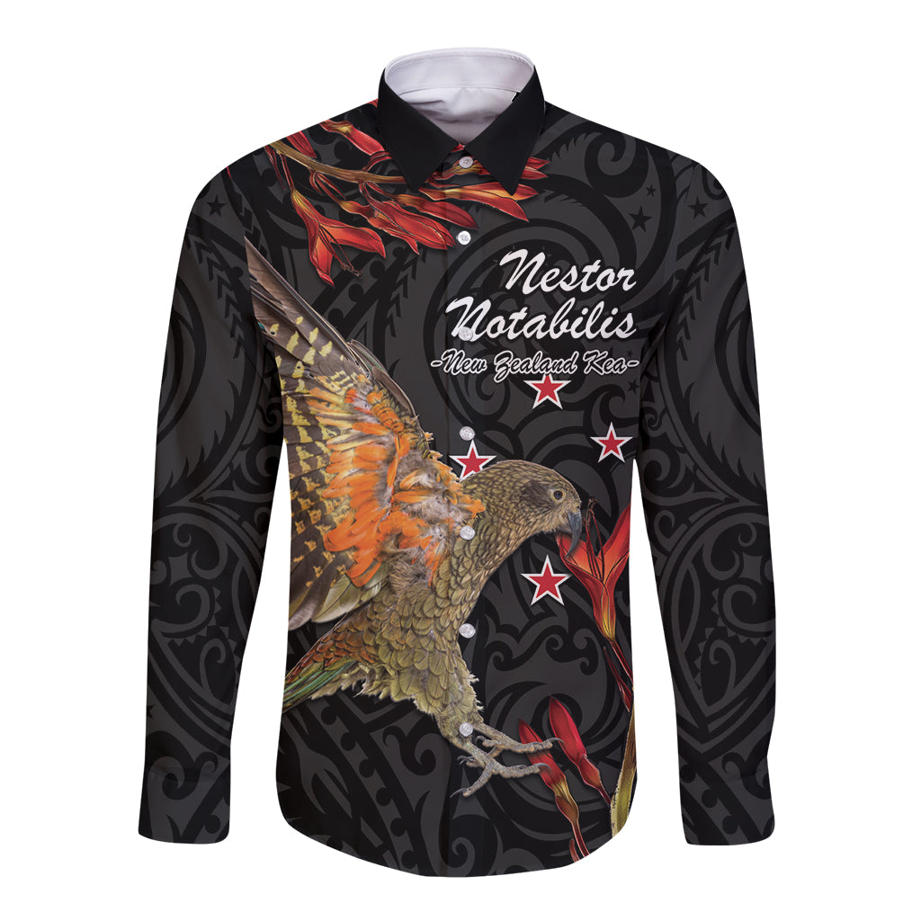 Personalised New Zealand Kea Long Sleeve Button Shirt Nestor Notabilis With Harakeke Maori Pattern