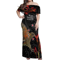 Personalised New Zealand Kea Off Shoulder Maxi Dress Nestor Notabilis With Harakeke Maori Pattern