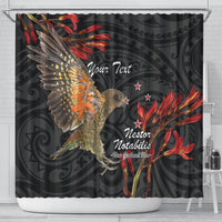 Personalised New Zealand Kea Shower Curtain Nestor Notabilis With Harakeke Maori Pattern