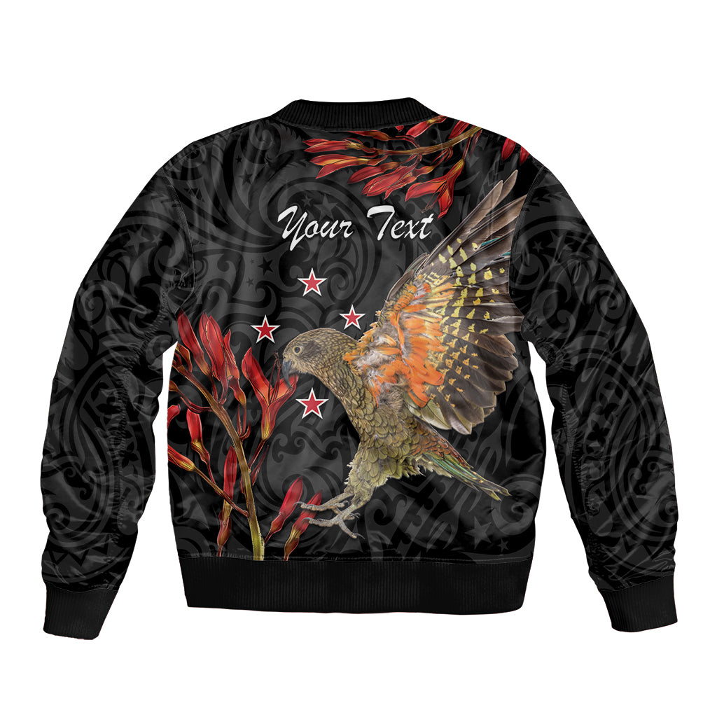 Personalised New Zealand Kea Sleeve Zip Bomber Jacket Nestor Notabilis With Harakeke Maori Pattern