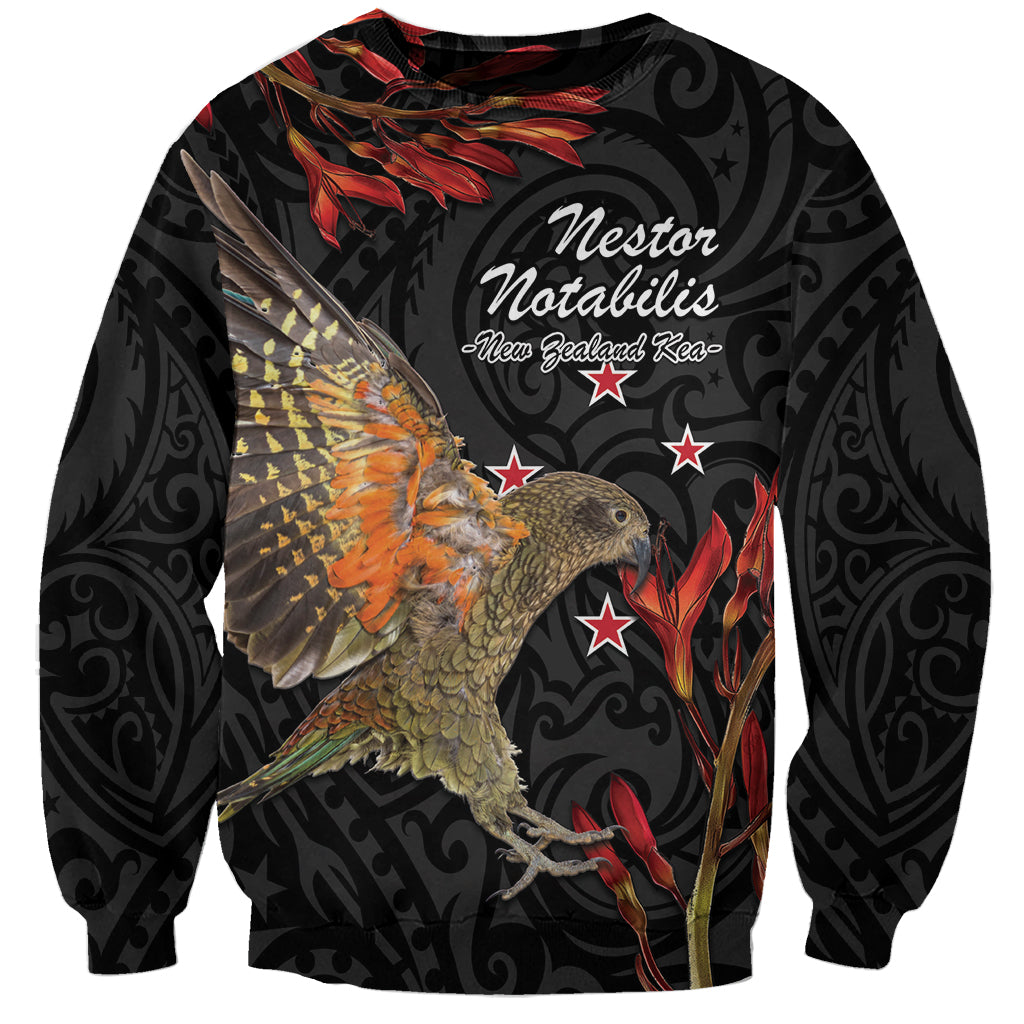 Personalised New Zealand Kea Sweatshirt Nestor Notabilis With Harakeke Maori Pattern LT14 Unisex Black - Polynesian Pride
