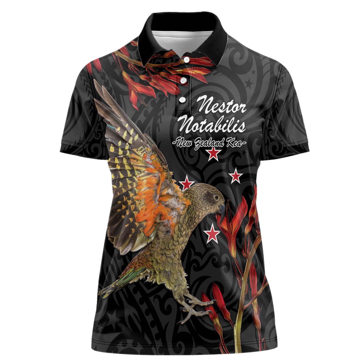 Personalised New Zealand Kea Women Polo Shirt Nestor Notabilis With Harakeke Maori Pattern