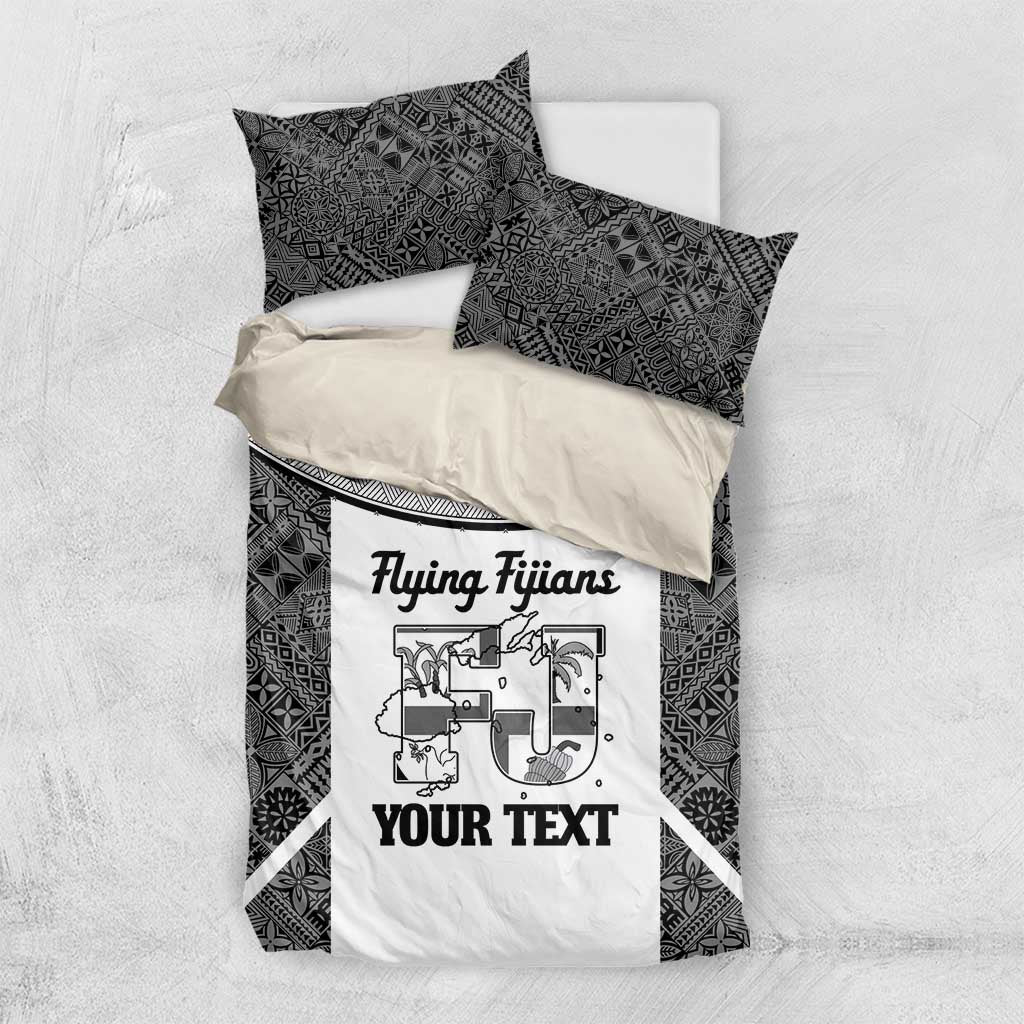 Custom Fiji Tapa Rugby Bedding Set Flying Fijian Black And White Version