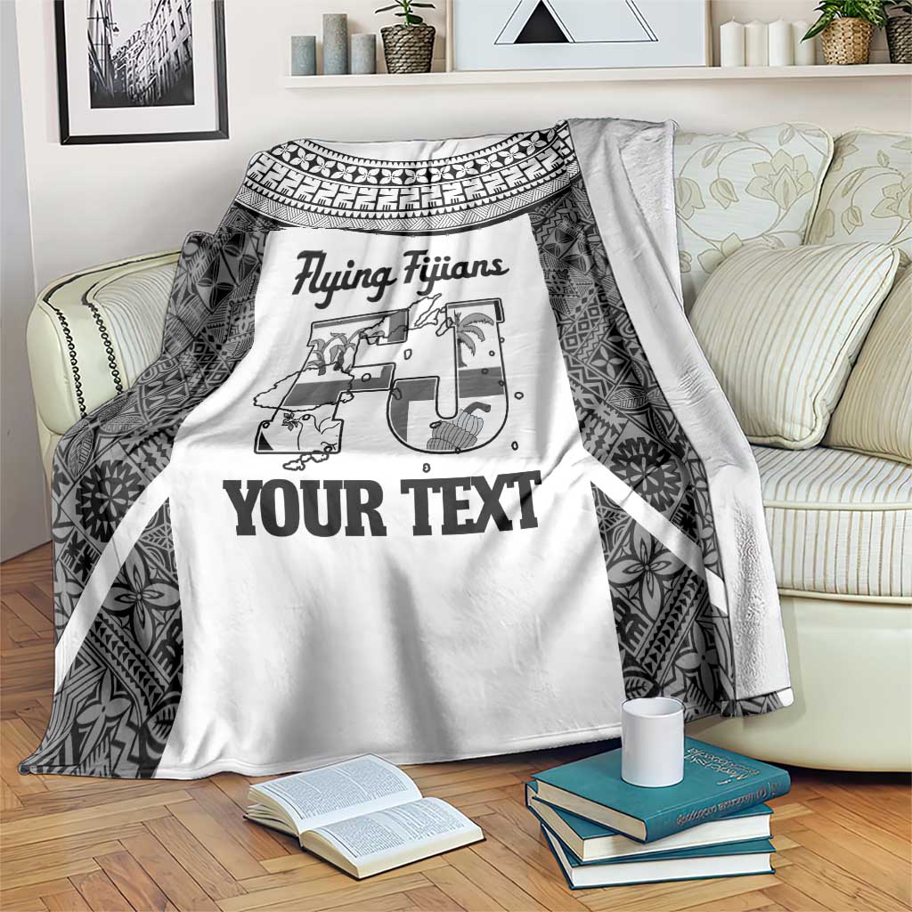 Custom Fiji Tapa Rugby Blanket Flying Fijian Black And White Version