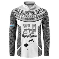 Custom Fiji Tapa Rugby Button Sweatshirt Flying Fijian Black And White Version