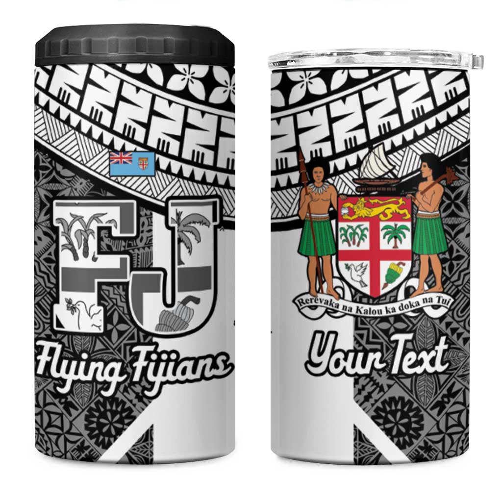 Custom Fiji Tapa Rugby 4 in 1 Can Cooler Tumbler Flying Fijian Black And White Version LT14 One Size: 16 oz Black - Polynesian Pride