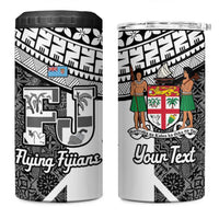 Custom Fiji Tapa Rugby 4 in 1 Can Cooler Tumbler Flying Fijian Black And White Version LT14 One Size: 16 oz Black - Polynesian Pride