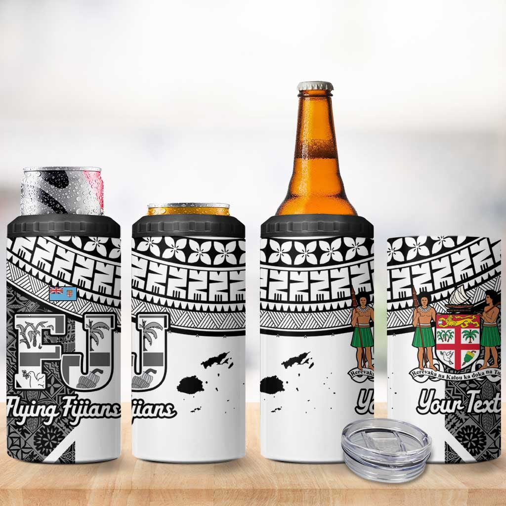 Custom Fiji Tapa Rugby 4 in 1 Can Cooler Tumbler Flying Fijian Black And White Version LT14 - Polynesian Pride