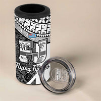 Custom Fiji Tapa Rugby 4 in 1 Can Cooler Tumbler Flying Fijian Black And White Version LT14 - Polynesian Pride