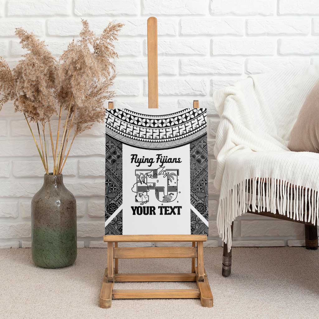 Custom Fiji Tapa Rugby Canvas Wall Art Flying Fijian Black And White Version