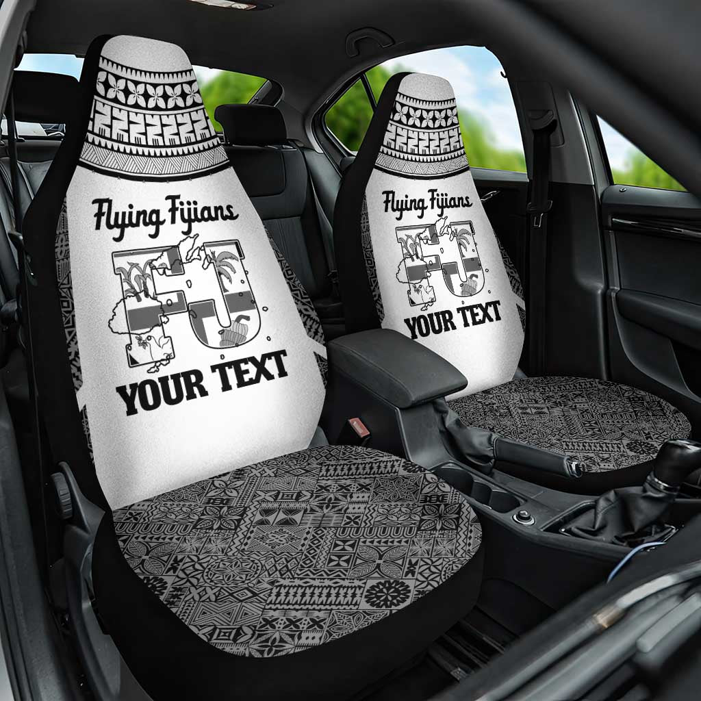Custom Fiji Tapa Rugby Car Seat Cover Flying Fijian Black And White Version LT14 One Size Black - Polynesian Pride