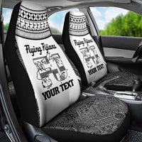 Custom Fiji Tapa Rugby Car Seat Cover Flying Fijian Black And White Version LT14 - Polynesian Pride