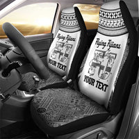 Custom Fiji Tapa Rugby Car Seat Cover Flying Fijian Black And White Version LT14 - Polynesian Pride