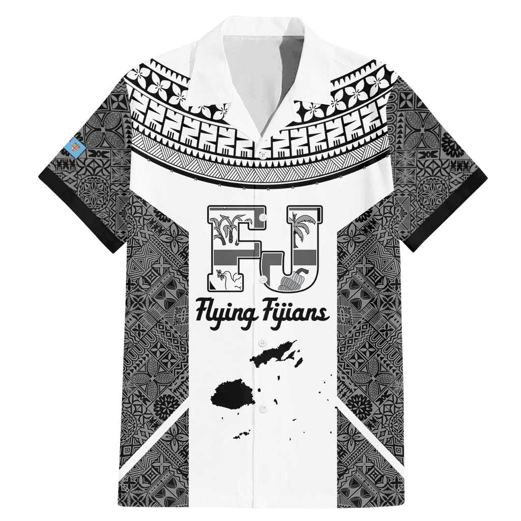 Custom Fiji Tapa Rugby Family Matching Mermaid Dress and Hawaiian Shirt Flying Fijian Black And White Version