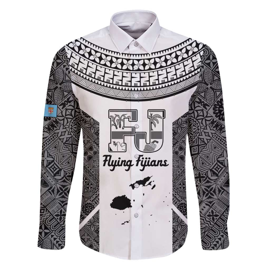 Custom Fiji Tapa Rugby Family Matching Puletasi and Hawaiian Shirt Flying Fijian Black And White Version