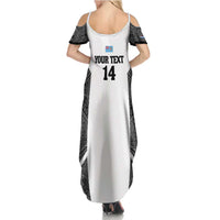 Custom Fiji Tapa Rugby Family Matching Summer Maxi Dress and Hawaiian Shirt Flying Fijian Black And White Version