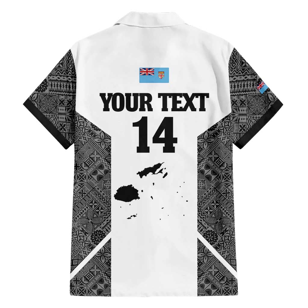 Custom Fiji Tapa Rugby Hawaiian Shirt Flying Fijian Black And White Version