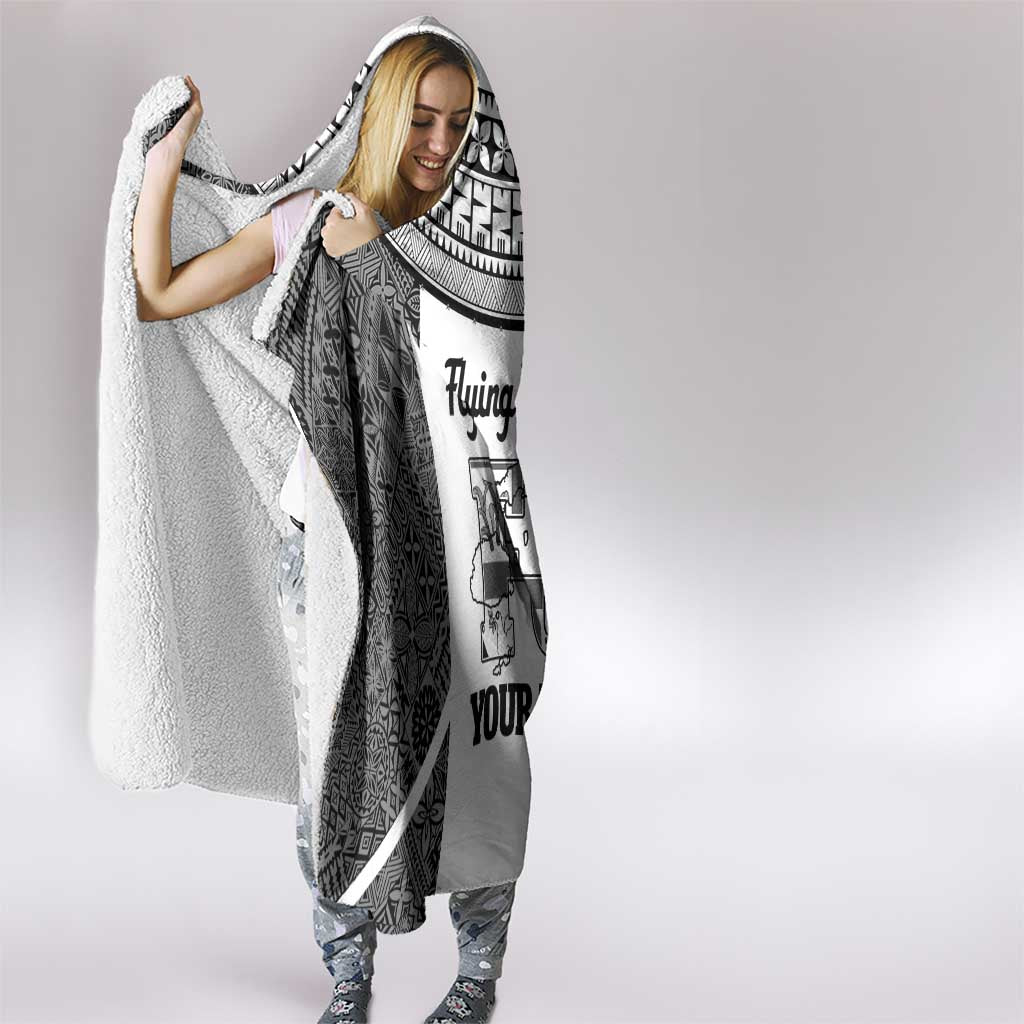 Custom Fiji Tapa Rugby Hooded Blanket Flying Fijian Black And White Version