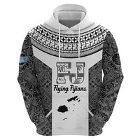 Custom Fiji Tapa Rugby Hoodie Flying Fijian Black And White Version