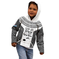 Custom Fiji Tapa Rugby Kid Hoodie Flying Fijian Black And White Version