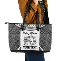 Custom Fiji Tapa Rugby Leather Tote Bag Flying Fijian Black And White Version