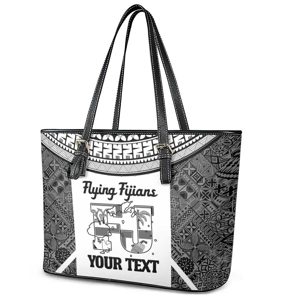 Custom Fiji Tapa Rugby Leather Tote Bag Flying Fijian Black And White Version