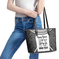 Custom Fiji Tapa Rugby Leather Tote Bag Flying Fijian Black And White Version