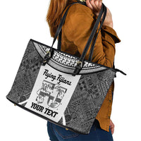 Custom Fiji Tapa Rugby Leather Tote Bag Flying Fijian Black And White Version