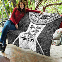 Custom Fiji Tapa Rugby Quilt Flying Fijian Black And White Version