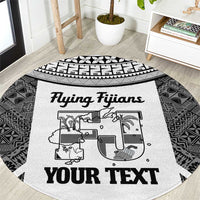 Custom Fiji Tapa Rugby Round Carpet Flying Fijian Black And White Version