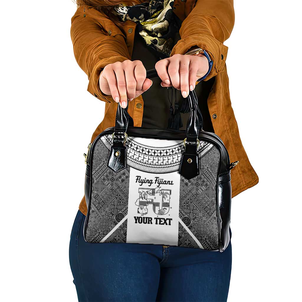 Custom Fiji Tapa Rugby Shoulder Handbag Flying Fijian Black And White Version LT14 One Size Black - Polynesian Pride