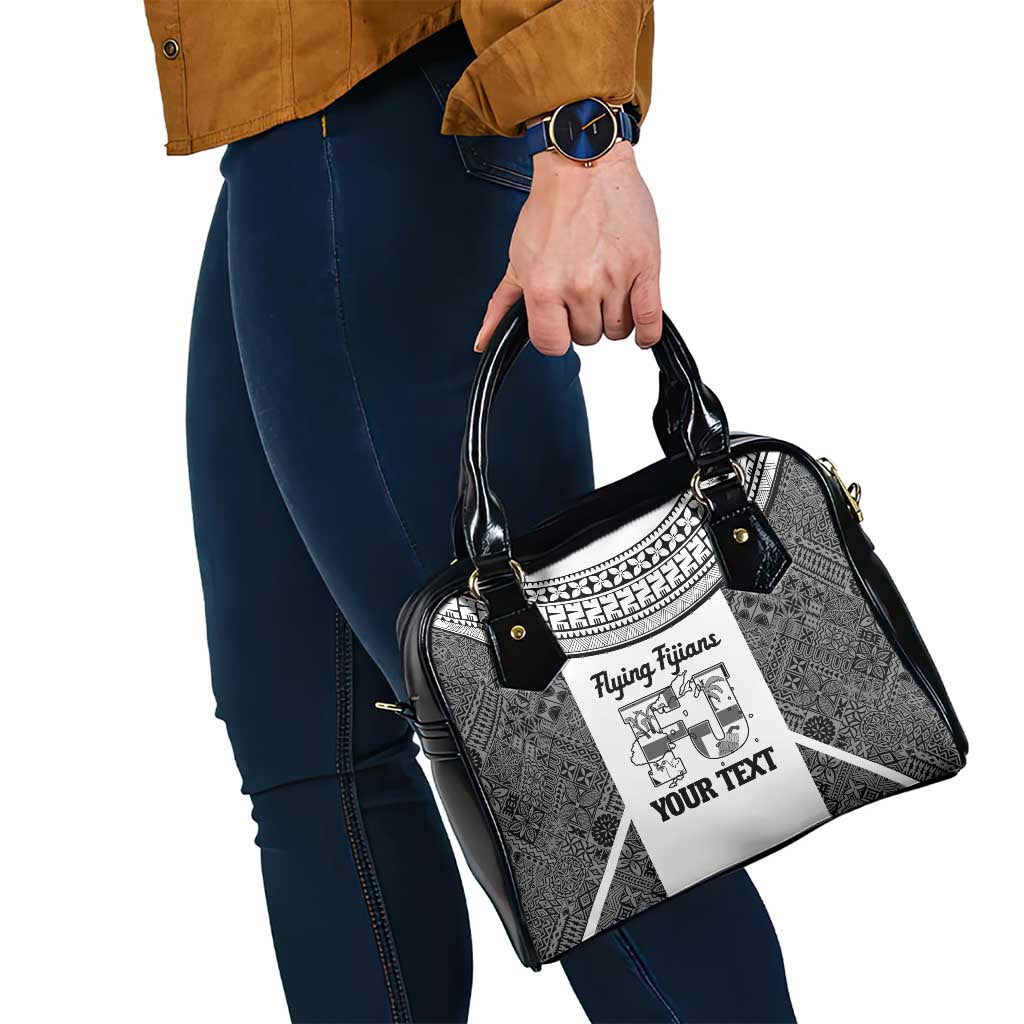 Custom Fiji Tapa Rugby Shoulder Handbag Flying Fijian Black And White Version LT14 - Polynesian Pride