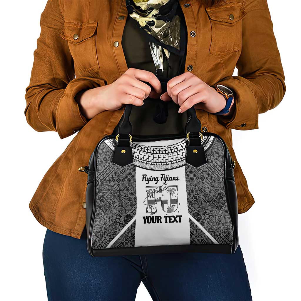 Custom Fiji Tapa Rugby Shoulder Handbag Flying Fijian Black And White Version LT14 - Polynesian Pride