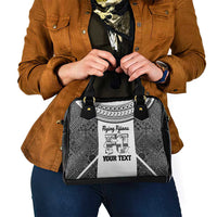 Custom Fiji Tapa Rugby Shoulder Handbag Flying Fijian Black And White Version LT14 - Polynesian Pride