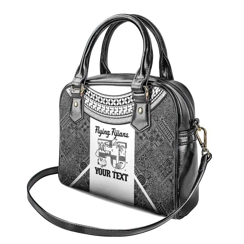 Custom Fiji Tapa Rugby Shoulder Handbag Flying Fijian Black And White Version LT14 - Polynesian Pride