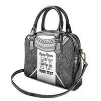 Custom Fiji Tapa Rugby Shoulder Handbag Flying Fijian Black And White Version LT14 - Polynesian Pride