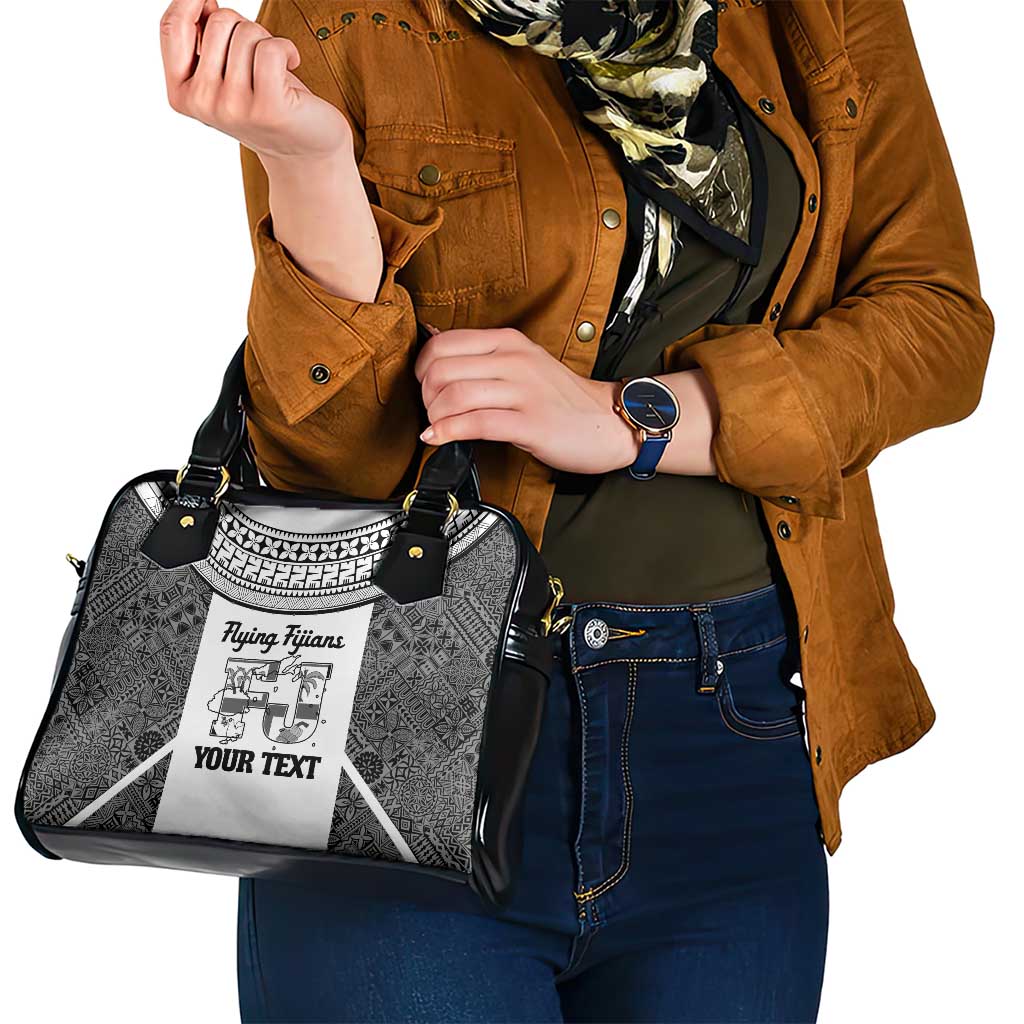 Custom Fiji Tapa Rugby Shoulder Handbag Flying Fijian Black And White Version LT14 - Polynesian Pride