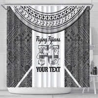 Custom Fiji Tapa Rugby Shower Curtain Flying Fijian Black And White Version