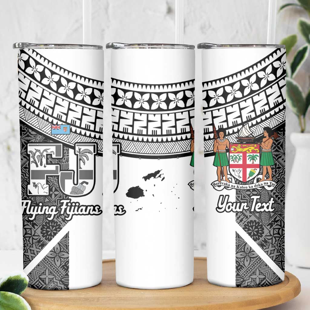 Custom Fiji Tapa Rugby Skinny Tumbler Flying Fijian Black And White Version