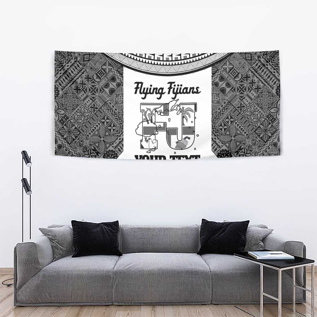 Custom Fiji Tapa Rugby Tapestry Flying Fijian Black And White Version