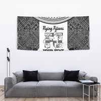Custom Fiji Tapa Rugby Tapestry Flying Fijian Black And White Version