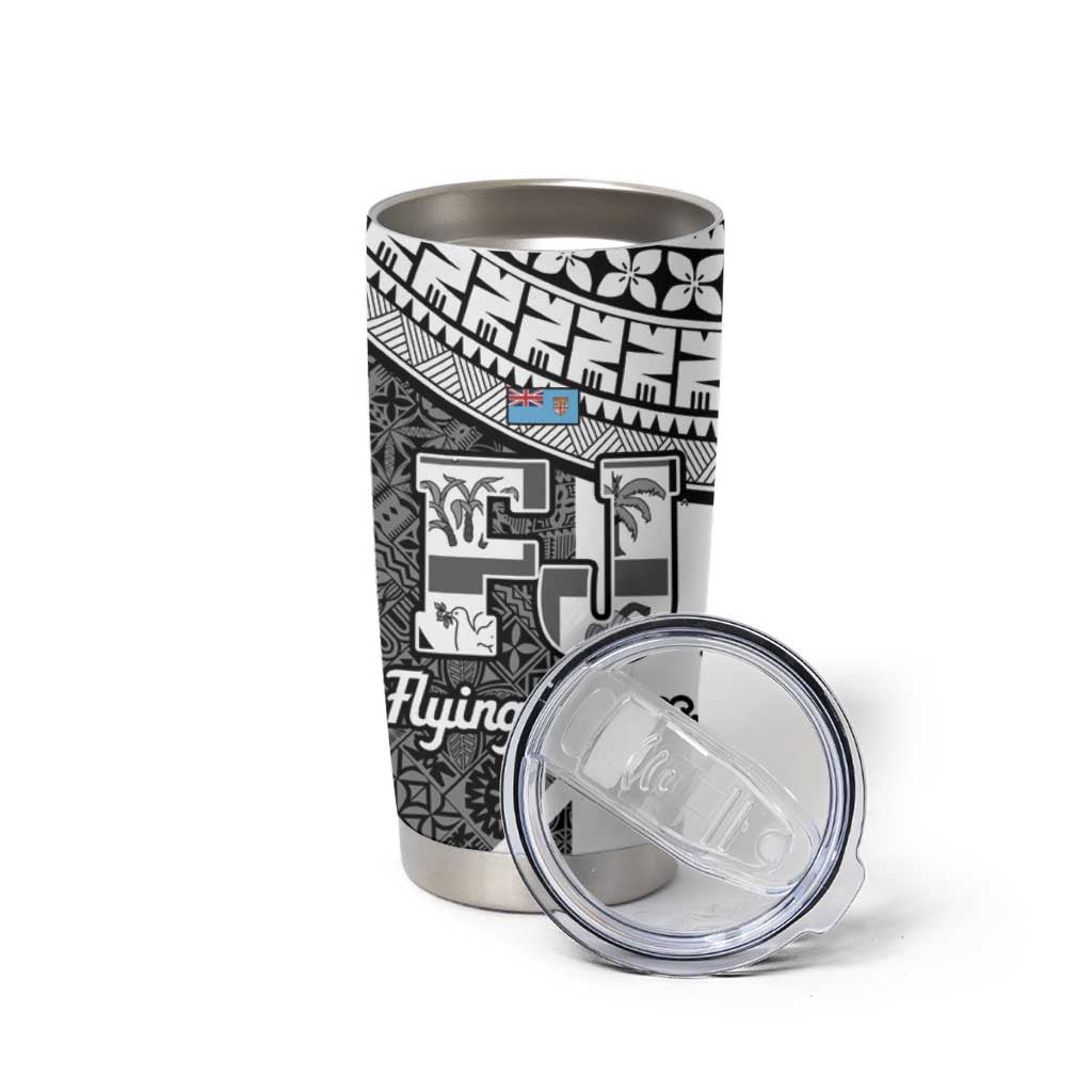 Custom Fiji Tapa Rugby Tumbler Cup Flying Fijian Black And White Version