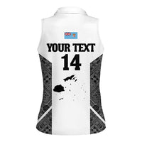 Custom Fiji Tapa Rugby Women Sleeveless Polo Shirt Flying Fijian Black And White Version