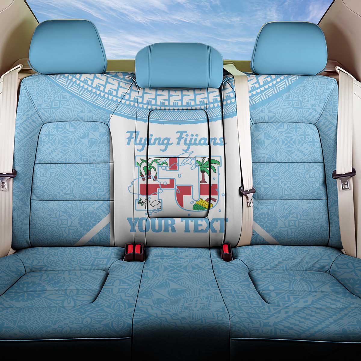 Custom Fiji Tapa Rugby Back Car Seat Cover Flying Fijian Blue And White Version