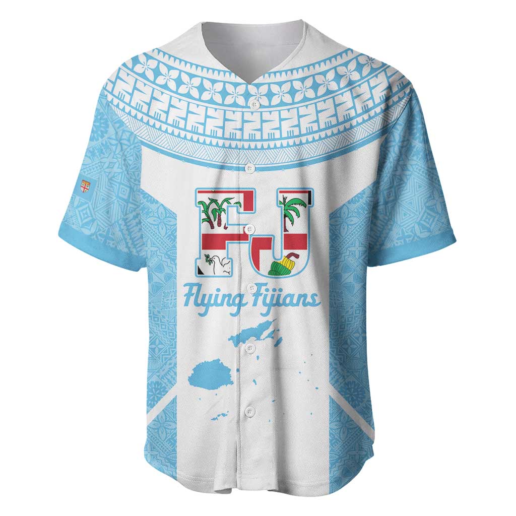 Custom Fiji Tapa Rugby Baseball Jersey Flying Fijian Blue And White Version