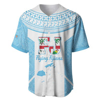 Custom Fiji Tapa Rugby Baseball Jersey Flying Fijian Blue And White Version