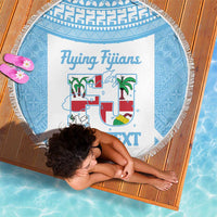 Custom Fiji Tapa Rugby Beach Blanket Flying Fijian Blue And White Version