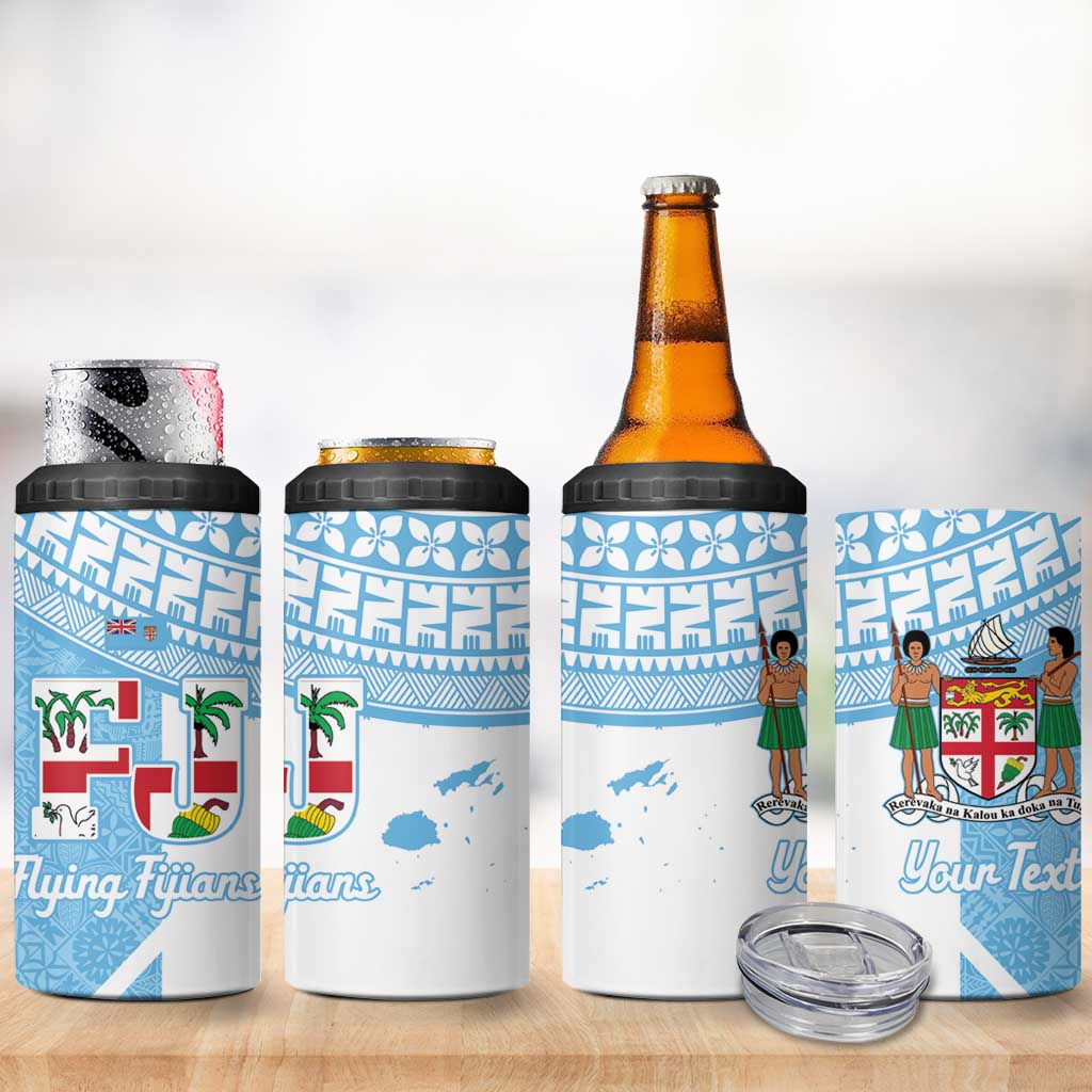 Custom Fiji Tapa Rugby 4 in 1 Can Cooler Tumbler Flying Fijian Blue And White Version LT14 - Polynesian Pride