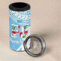 Custom Fiji Tapa Rugby 4 in 1 Can Cooler Tumbler Flying Fijian Blue And White Version LT14 - Polynesian Pride